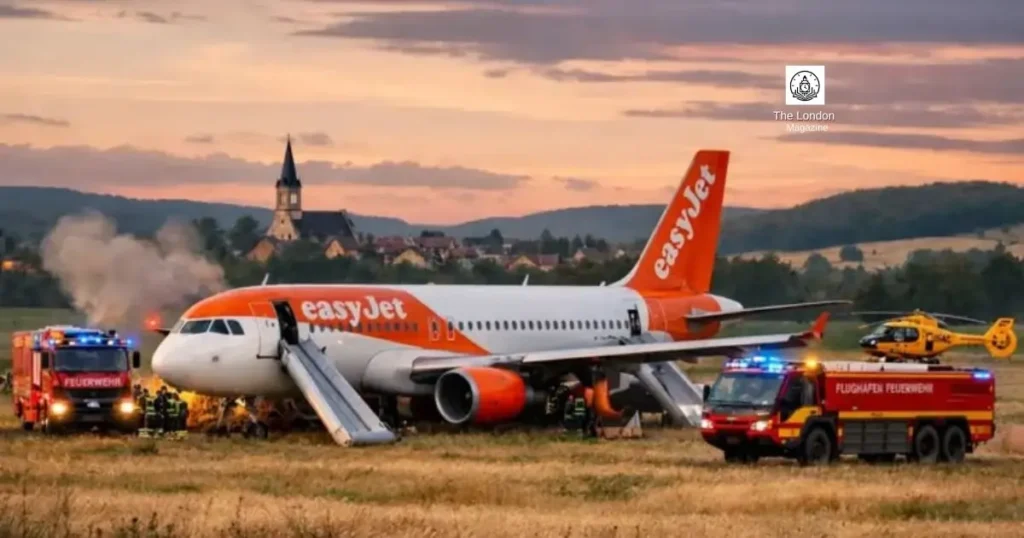 EasyJet Flight U2238 emergency landing Newcastle with fire engines and rescue helicopter responding on the runway
